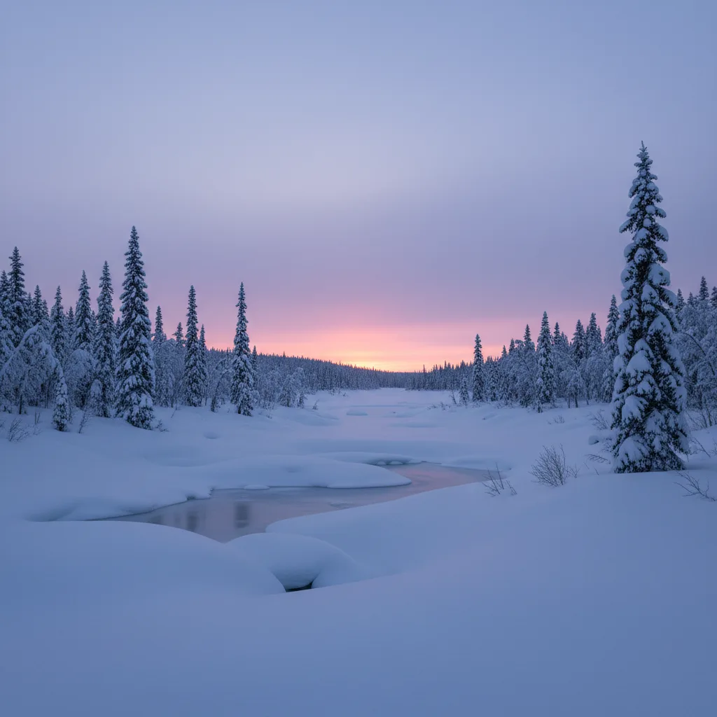 Interior Alaska boreal forest in winter twilight