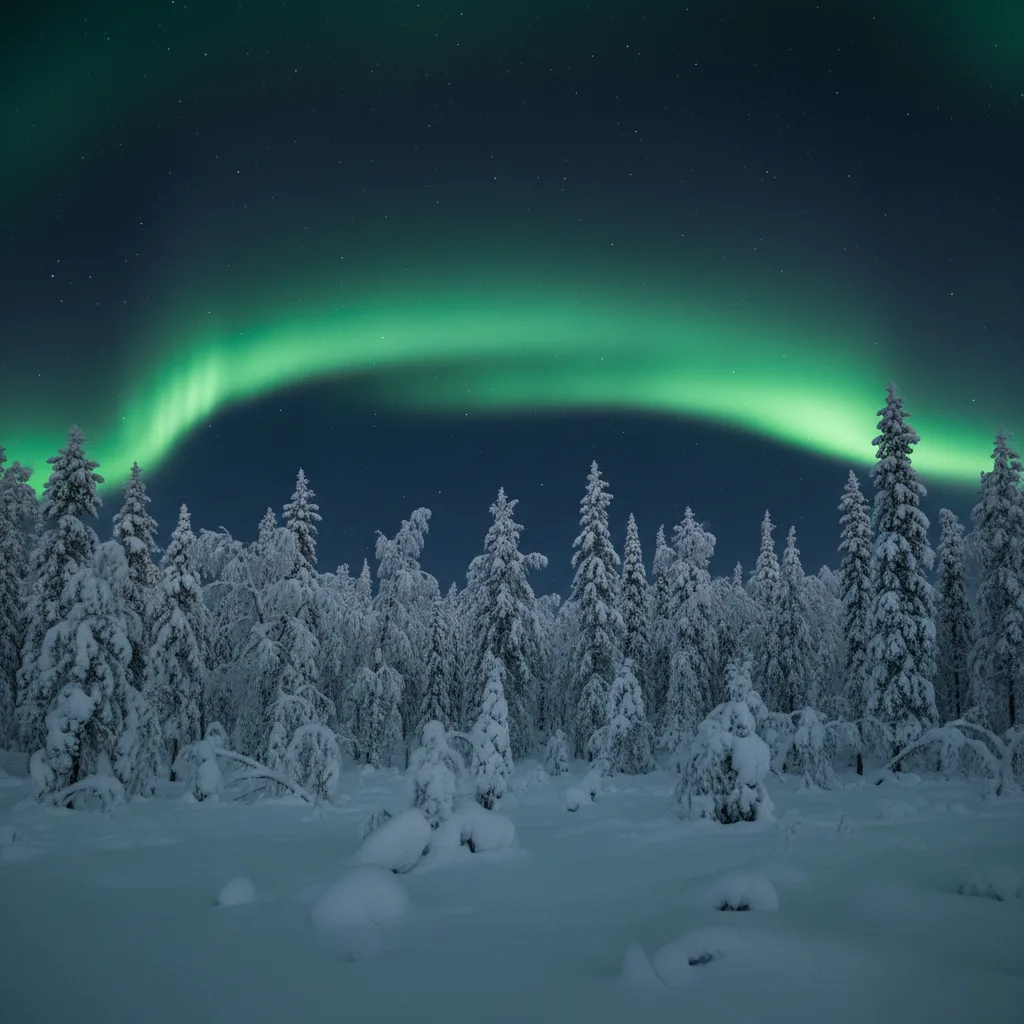 Aurora over boreal forest in interior Alaska