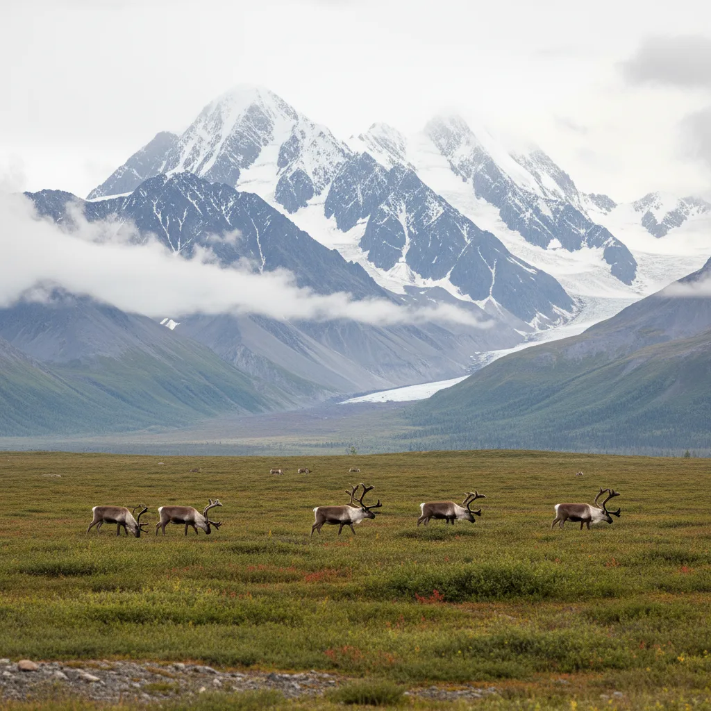 Summer tundra and the Alaska Range in Denali country