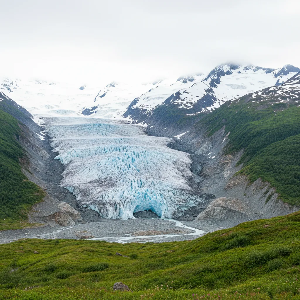 Exit Glacier near Seward with rocky moraine