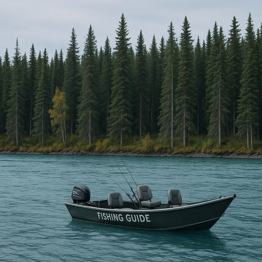 A fishing guide boat on the Kenai River